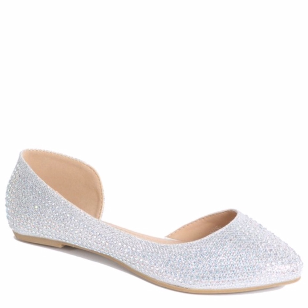 SZ 8 Pazzle Rhinestone Silver D’orsay Pointed Flat - Picture 2 of 8